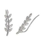 Sterling Silver Ear climber - Leaf with Cubic Zirconias